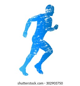 Scratched vector silhouette of running man
