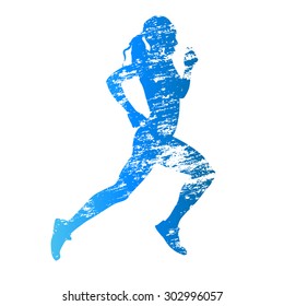 Scratched vector silhouette of running woman