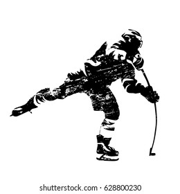 Scratched vector silhouette of shooting ice hockey player