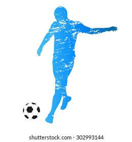 Scratched vector silhouette of soccer player
