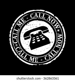 Scratched white round stamp with the words - call me, call now - vector