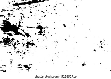 Scratched and worn surface vector illustration. Distressed texture of old wood wall with paint stains. Black traced texture for vintage effect. Realistic old surface. Monochrome obsolete effect 