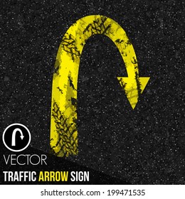 scratched yellow arrow sign on asphalt road, Vector graphic