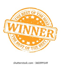 Scratched yellow round seal with the inscription - winner, the best of the best - vector