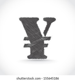 Scratched Yen symbol. Vector.