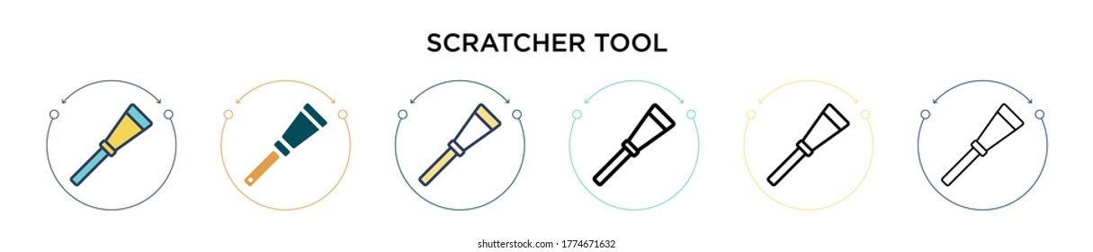 Scratcher tool icon in filled, thin line, outline and stroke style. Vector illustration of two colored and black scratcher tool vector icons designs can be used for mobile, ui, web