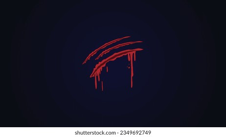 Scratches isolated on dark blue gradient background. Vector red scratch set. Claws scratching animal (cat, tiger, lion, bear) vector illustration.