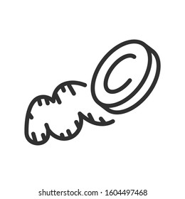 scratching with coin, linear icon. Editable stroke