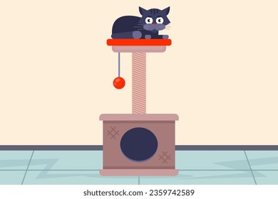 scratching post in the apartment. cat toy. flat vector illustration