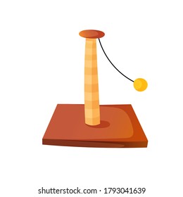 Scratching post for cats in cartoon style. Toy for scratching and sharpening claws vector illustration.