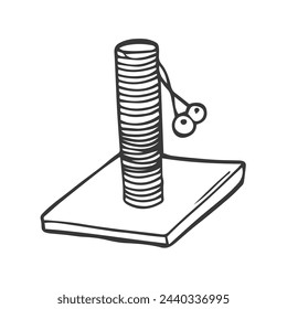 A scratching post with a cot for cats. Vector doodle illustration of a pet house.