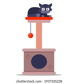 scratching post for a domestic cat. corner for the animal. flat vector illustration.