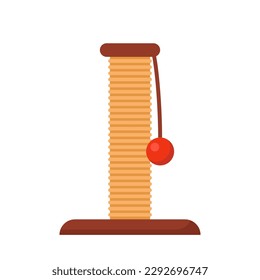 Scratching post for home cats. Rope column with ball. Grooming pet equipment for kitty paw claws sharpening. Domestic animals toy. Vector illustration