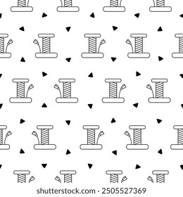 Scratching post for home cats. Seamless pattern. Coloring Page. Kitty houses and furniture. Veterinary shop merchandise. Hand drawn style. Vector drawing. Design ornaments.