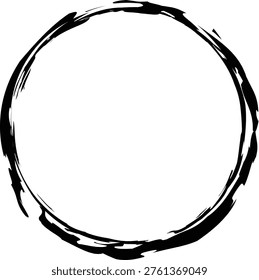 Scratchy grunge circle with rough textured lines, abstract round frame isolated on white background, ideal for badges, stamps, and artistic design elements