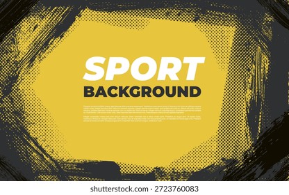 Scratchy grunge texture banner background with dynamic frame. Sporty punk design featuring halftone dots, rough brush strokes. Vector grunge poster texture urban, music, sport, edgy graphic design.