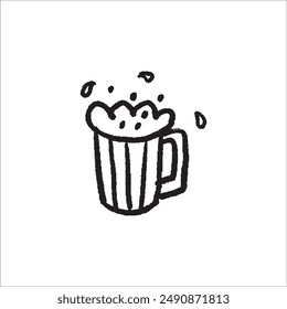 Scratchy illustrayion, beer mug with foam and splashes.