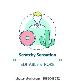 Icono de concepto de sensaciones escrásticas. Ilustración delgada de la idea de síntoma de garganta irritada. Infección bacteriana. Tragar dolorosamente. Dibujo de color RGB con contorno aislado del vector. Trazo editable