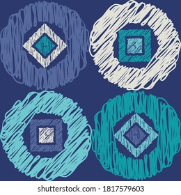 Scrawl. Mosaic with geometric shapes. Seamless pattern. Design with manual hatching. Textile. Ethnic boho ornament. Vector illustration for web design or print.