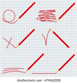 Scrawl in red pencil on a piece of paper.