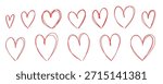 Scrawl Scribble Doodle Heart. Sketch hand drawn red marker heart. Doodle hearts. Valentine