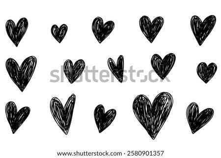 Scrawl scribble doodle heart. Sketch marker heart. Doodle hand drawn hearts. Valentine's Day set. Line art Scribble vector illustration isolated on white background.