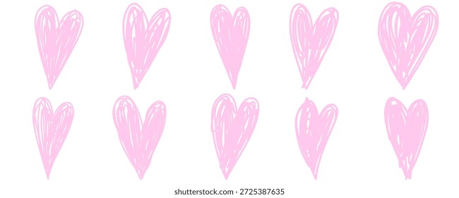 Scrwl Rabiscar Coração Rosa Rabiscar. Esboço do coração marcador. Rabiscar corações desenhados à mão. Dia dos Namorados marcado. Ilustração do vetor Scribble isolado no fundo branco.