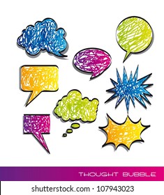 Scrawled of colored text balloons on white background. vector illustration