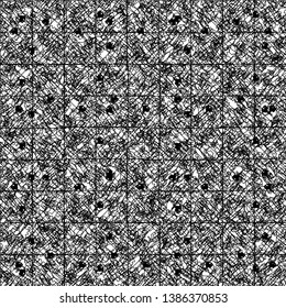 Scrawled, dotted and checked  monochrome background. Abstract geometric pattern. Vector illustration.