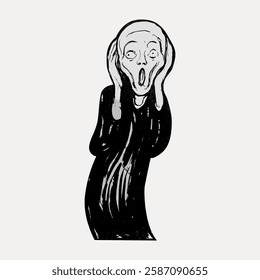 The scream b and w element. Famous artwork by Edvard Munch, isolated vector element.