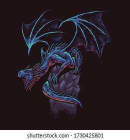 Scream Blue Dragon Vector Illustration