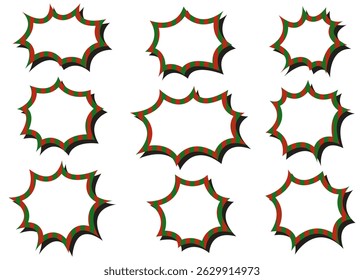 Scream Bubble Set, Stripe Pattern, With Shadow, Christmas Colors, scream speech bubble