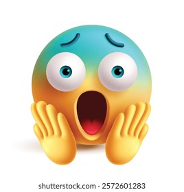 Scream emoji clipart 3d character. Emoji screaming face, shocked, afraid, fear, scared, panic and wide open mouth facial expression graphic element. Vector illustration scared emoticon clip art. 
