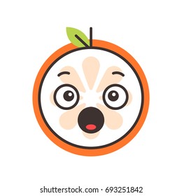 Scream emoji. Screaming orange fruit emoji. Vector flat design emoticon icon isolated on white background.