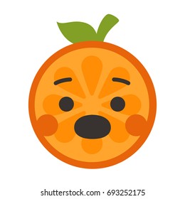 Scream emoji. Screaming orange fruit emoji. Vector flat design emoticon icon isolated on white background.