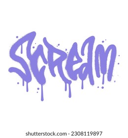 Scream - Graffiti grunge urban street art lettering. Punk retro style slogan with pray effect for print tee and poster design. Cyberpunk artwork design. 80s, 90s, 00s style.