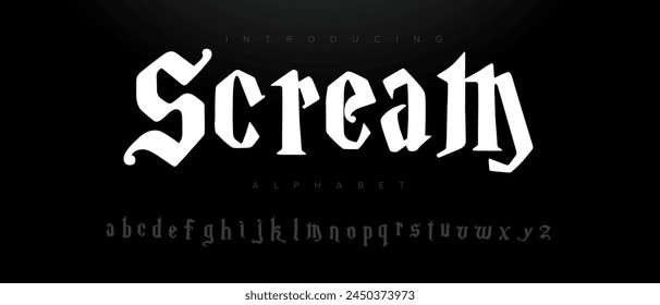 Scream horror halloween Font Uppercase Lowercase and Number. Spooky Lettering Minimal Fashion Designs. Typography modern serif fonts regular decorative vintage concept. vector illustration