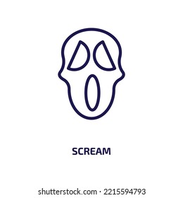 icono de grito de la colección de educación. Icono de contorno fino lineal, sonido, grito aislado en fondo blanco. Signo de grito vectorial de línea, símbolo para web y móvil