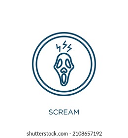 Scream Icon. Thin Linear Scream Outline Icon Isolated On White Background. Line Vector Scream Sign, Symbol For Web And Mobile