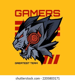 Scream lion gamers mascot illustration