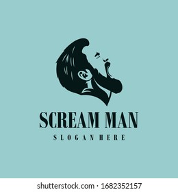 Scream Man Character Crazy People Emotion Expression Face Logo Design Vector