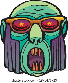 scream of a man with gold glasses