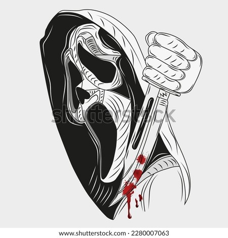 Scream Mask Being Killed Dagger Blood in Hand Tattoo Vector Artwork