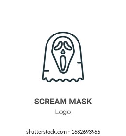 Scream mask outline vector icon. Thin line black scream mask icon, flat vector simple element illustration from editable logo concept isolated stroke on white background