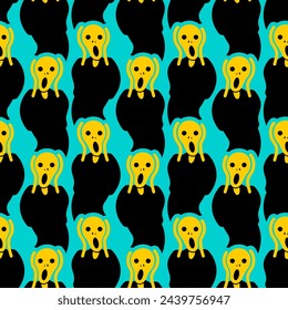 Scream munch Pattern seamless. Man is scared and screaming Background. Art horror ornament