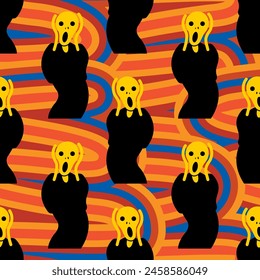 Scream munch Pattern seamless. Man is scared and screaming Background. Art horror ornament