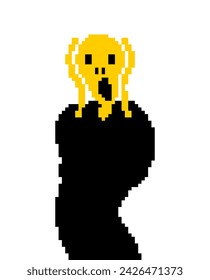 Scream munch Pixel art. 8 bit Man is scared and screaming. pixelated Art horror,