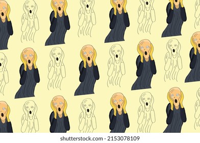 The Scream Pattern. Edward Munch The Scream Hand Drawing Vector Pattern