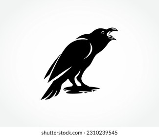 scream raven silhouette bird logo symbol design template illustration inspiration