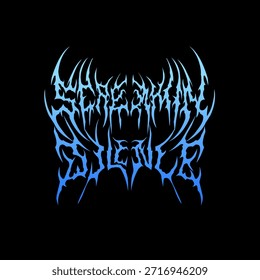 Grita en Vector de tipografía de metal silencioso con un estilo de letras personalizadas tribales, simétricas y agudas. perfecto para logotipos de bandas, estampados de camisetas, pegatinas o carteles de temática oscura